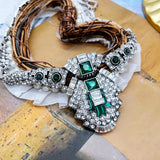 Punk Style Green Glass Crystal Pendant Necklace
