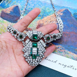 Punk Style Green Glass Crystal Pendant Necklace