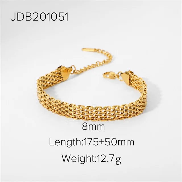Retro Mesh Belt Bracelet 18K Plated Stainless Steel Bangle