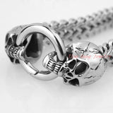 Punk Style Silver Skull Stainless Steel Bracelets Charms Men 12MM Wide Bracelet