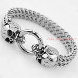 Punk Style Silver Skull Stainless Steel Bracelets Charms Men 12MM Wide Bracelet