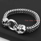 Punk Style Silver Skull Stainless Steel Bracelets Charms Men 12MM Wide Bracelet