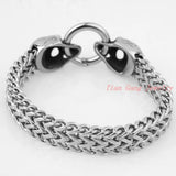 Punk Style Silver Skull Stainless Steel Bracelets Charms Men 12MM Wide Bracelet
