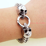 Punk Style Silver Skull Steel Bracelet Men Retro Chain Bangle Jewelry