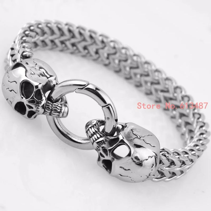 Punk Style Silver Skull Steel Bracelet Men Retro Chain Bangle Jewelry