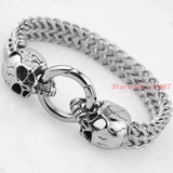 Punk Style Silver Skull Steel Bracelet Men Retro Chain Bangle Jewelry