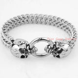 Punk Style Silver Skull Stainless Steel Bracelets Charms Men 12MM Wide Bracelet