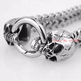 Punk Style Silver Skull Steel Bracelet Men Retro Chain Bangle Jewelry