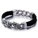 Punk Style Stainless Steel Chain Leather Bracelet 220mm