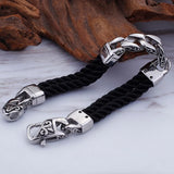 Punk Style Stainless Steel Chain Leather Bracelet 220mm