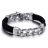 Punk Style Stainless Steel Chain Leather Bracelet 220mm
