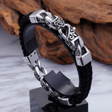 Punk Style Stainless Steel Chain Leather Bracelet 220mm