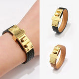 Punk Style Top Stainless Steel Buckle Charm PU Leather Bangle