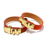 Punk Style Top Stainless Steel Buckle Charm PU Leather Bangle