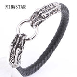 Vintage Braided Leather Bracelet with Dragon Clasp