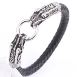 Vintage Braided Leather Bracelet with Dragon Clasp