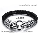 Vintage Braided Leather Bracelet with Dragon Clasp
