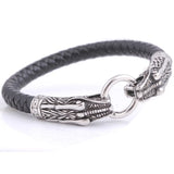 Vintage Braided Leather Bracelet with Dragon Clasp