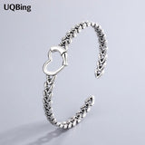 Vintage Silver Heart Bangle Punk Style Women Bijoux Jewelry