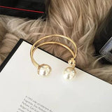 Punk Style Double Pearl Beads Cuff Bracelet for Women