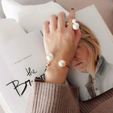 Punk Style Double Pearl Beads Cuff Bracelet for Women