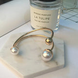 Punk Style Double Pearl Beads Cuff Bracelet for Women