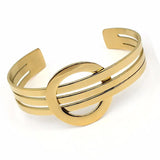 Wide Cuff Bracelet Circle Charm Buckle Stainless Steel Bangles For Women