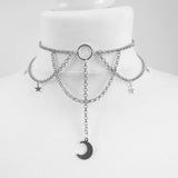 Punk Tattoo Inverted Crescent Chain Choker Witch Necklace
