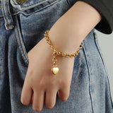 Punk Thick Chain Bracelet Heart Pendant Stainless Steel Charm Bracelet