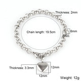 Punk Thick Chain Bracelet Heart Pendant Stainless Steel Charm Bracelet