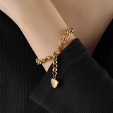 Punk Thick Chain Bracelet Heart Pendant Stainless Steel Charm Bracelet