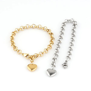 Punk Thick Chain Bracelet Heart Pendant Stainless Steel Charm Bracelet