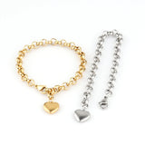 Punk Thick Chain Bracelet Heart Pendant Stainless Steel Charm Bracelet