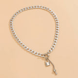 Punk Thick Chain Lock/Key Pendant Tassel Necklace for Women