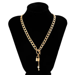 Punk Thick Chain Lock/Key Pendant Tassel Necklace for Women
