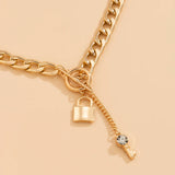 Punk Thick Chain Lock/Key Pendant Tassel Necklace for Women