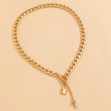 Punk Thick Chain Lock/Key Pendant Tassel Necklace for Women