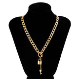 Punk Thick Chain Lock/Key Pendant Tassel Necklace for Women