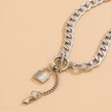 Punk Thick Chain Lock/Key Pendant Tassel Necklace for Women