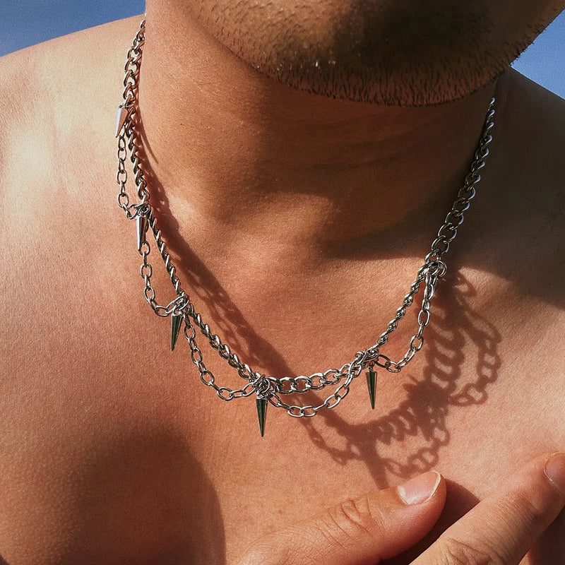 Punk Thick Chain with Spike Pendant Necklace Men Hip Hop Choker
