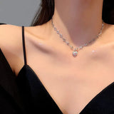 Heart Pendant Thick Chain Choker Necklace Punk Retro Silver Metal Jewelry