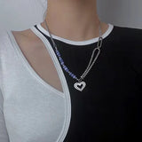 Heart Pendant Thick Chain Choker Necklace Punk Retro Silver Metal Jewelry