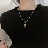 Heart Pendant Thick Chain Choker Necklace Punk Retro Silver Metal Jewelry