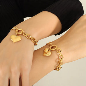 Punk Cuban Chain Heart Bracelet Titanium Steel 18K Plated