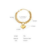 Punk Cuban Chain Heart Bracelet Titanium Steel 18K Plated