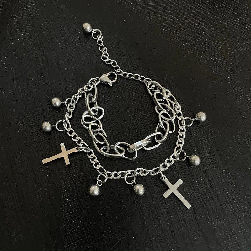 Punk Titanium Steel Cross Bracelet Couple Bracelets Hip-hop Accessories