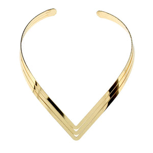Punk Torques Necklace 3 Layers Collar Chokers Bright Metal Weld Bib V Shape Neck