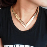 Punk Torques Necklace 3 Layers Collar Chokers Bright Metal Weld Bib V Shape Neck