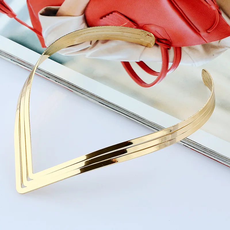 Punk Torques Necklace 3 Layers Collar Chokers Bright Metal Weld Bib V Shape Neck