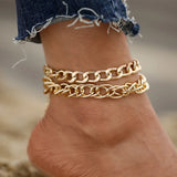 Punk Thick Chain Anklet for Women Double Layer Bracelet Jewelry